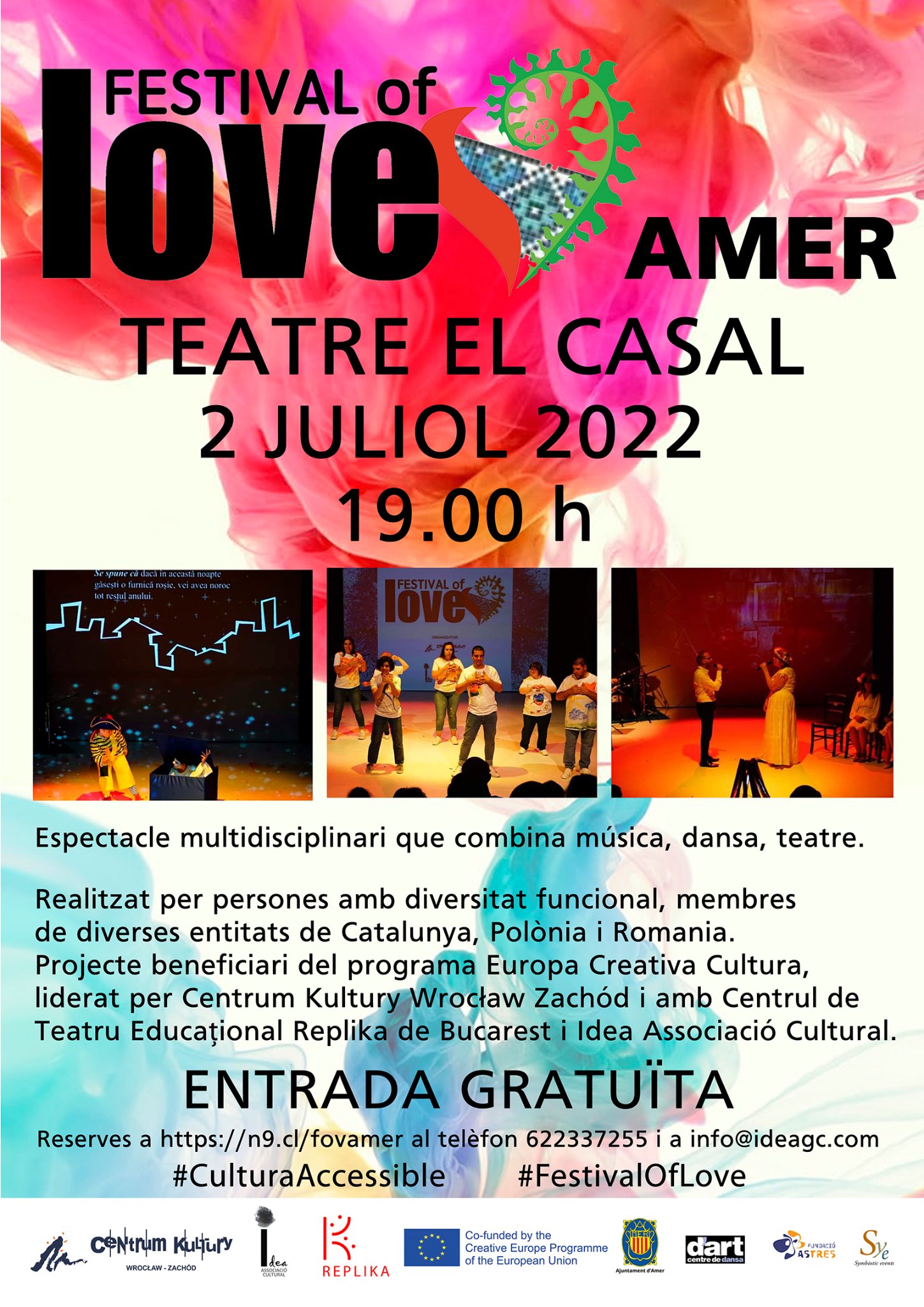 Plakat informujący o widowisku Festival of Love, które odbędzie się w hiszpanii 2 lipca 2022 roku w Amer.